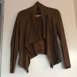 Brown Faux Leather Jacket with Zipper